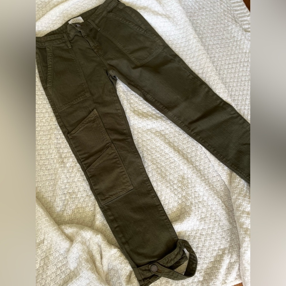Pants Cargo Utility Parker Smith Khaki Olive Green Slim Leg 2/26 Vintage Retro - Picture 4 of 10